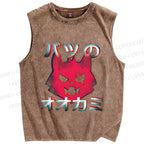 Unisex Wolf Printed Washed Tank Top