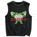 Unisex Frog Printed Washed Tank Top