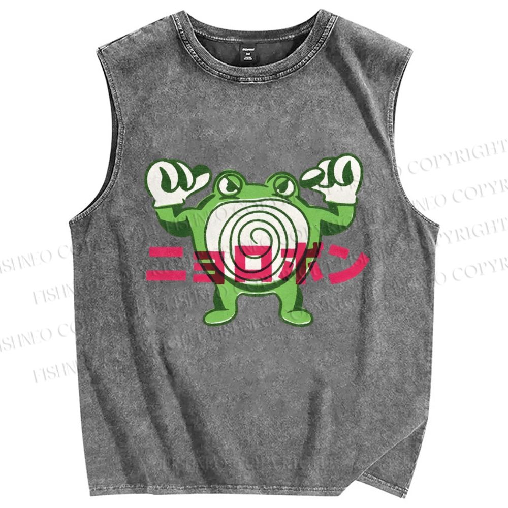 Unisex Frog Printed Washed Tank Top