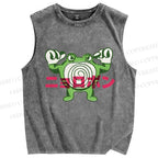 Unisex Frog Printed Washed Tank Top