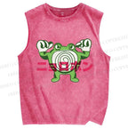 Unisex Frog Printed Washed Tank Top
