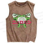 Unisex Frog Printed Washed Tank Top
