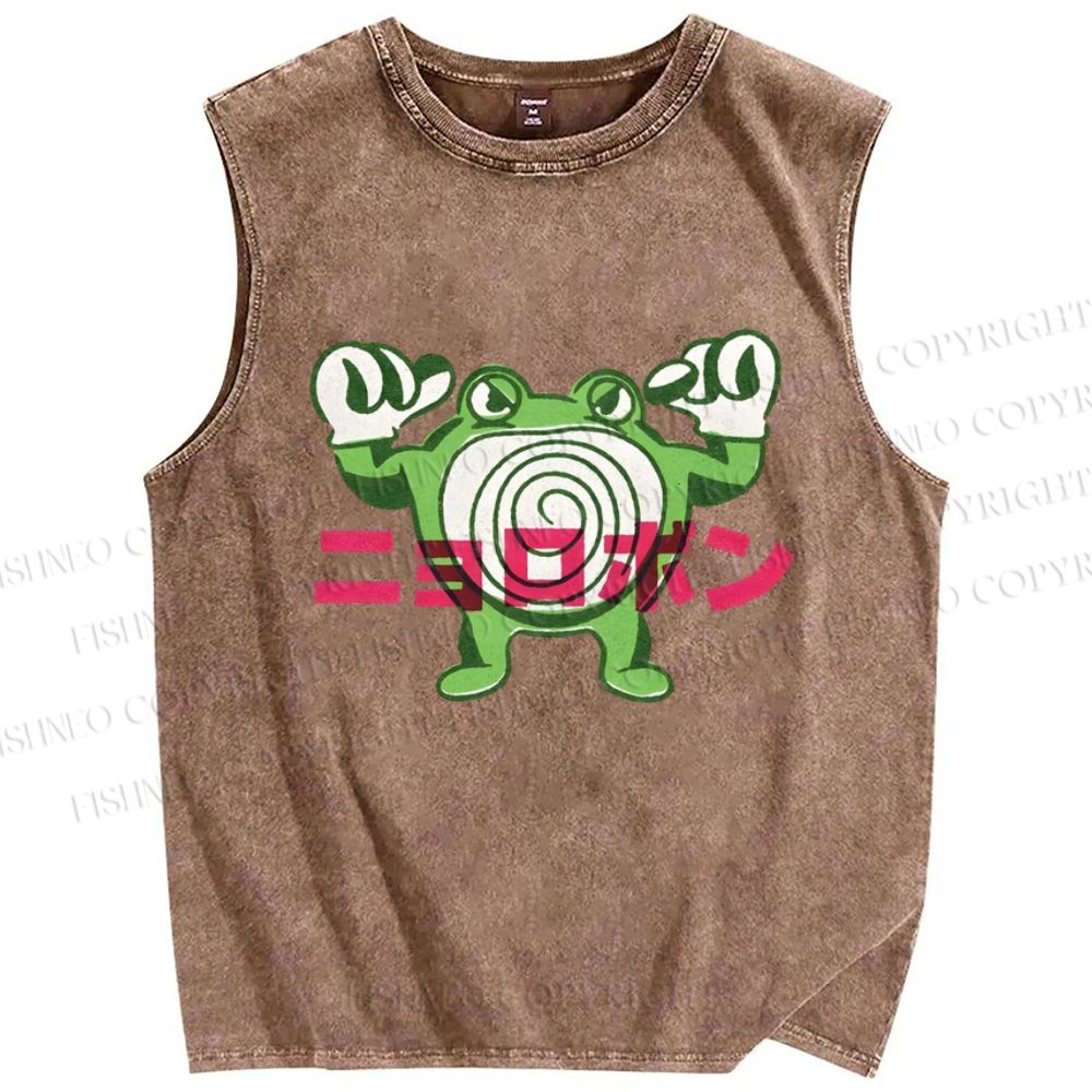 Unisex Frog Printed Washed Tank Top