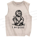 Unisex I'm Okay Monkey Printed Washed Tank Top