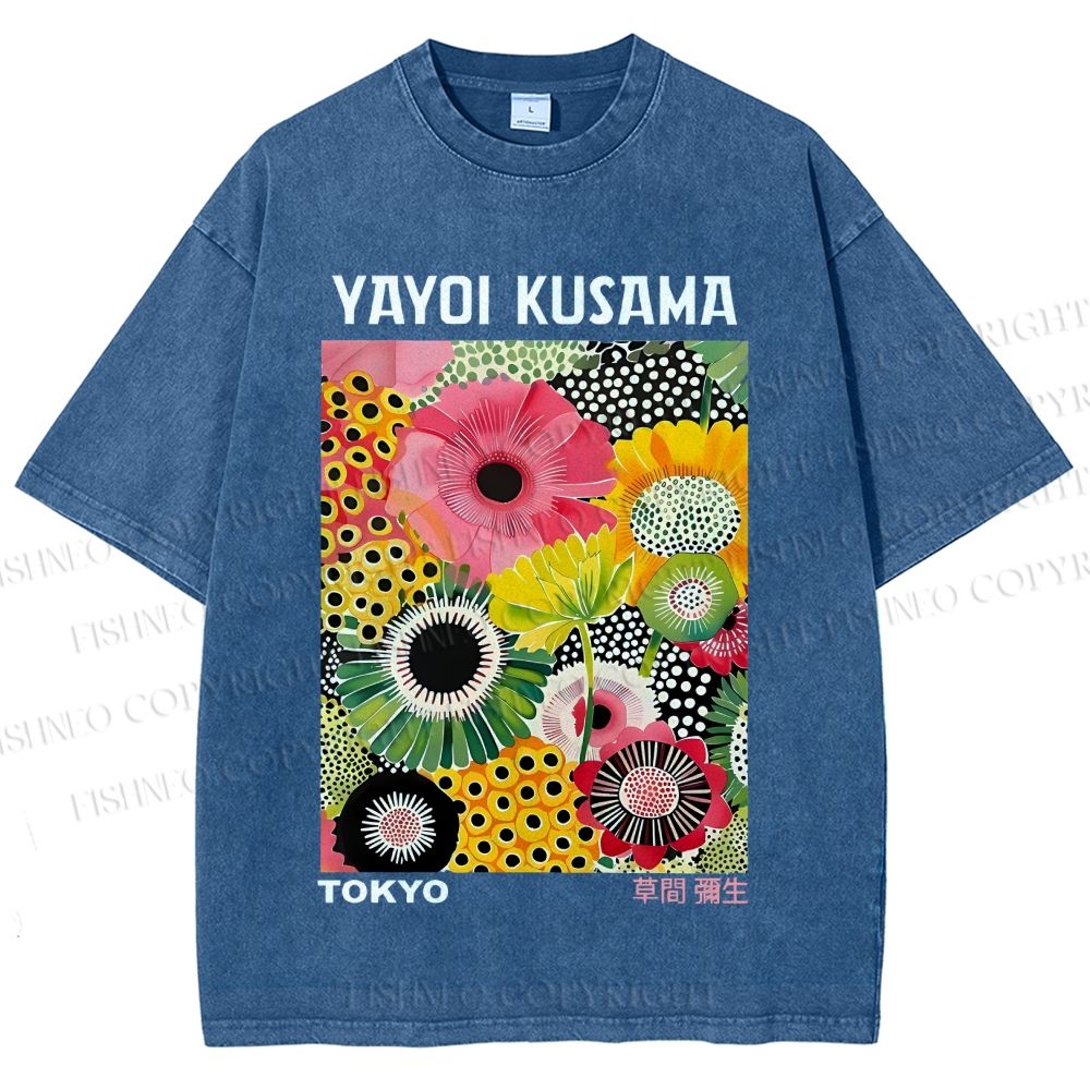 Unisex Flowers Yayoi Kusama Printed Washed Tee