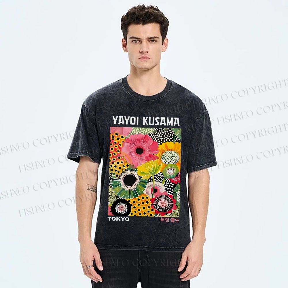 Unisex Flowers Yayoi Kusama Printed Washed Tee