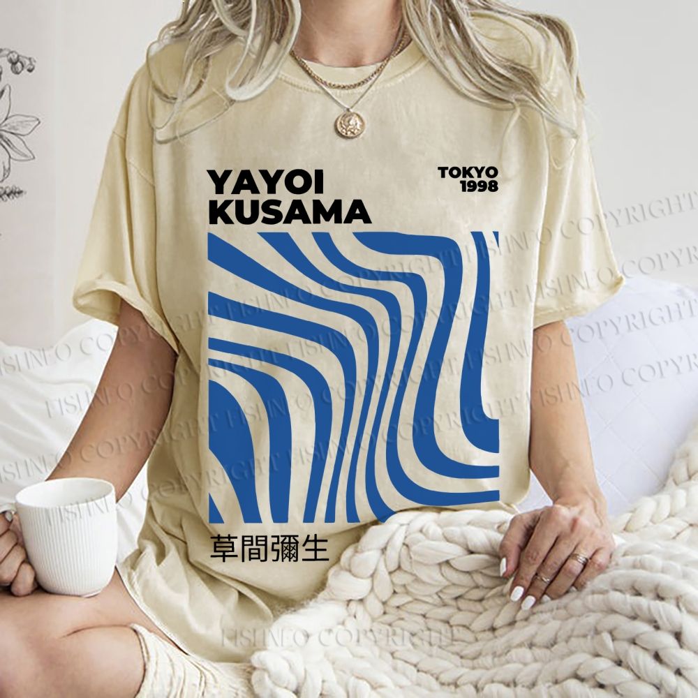 Unisex Sea Wave Yayoi Kusama Printed Washed Tee