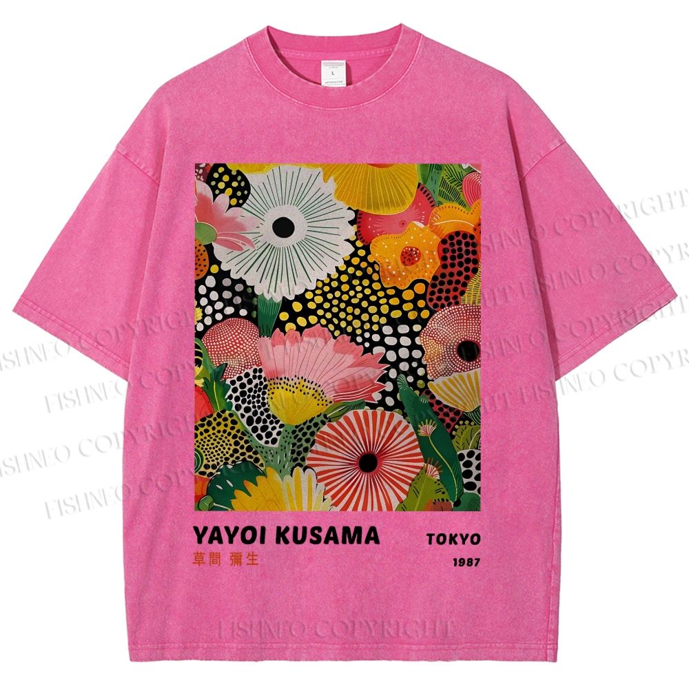 Unisex Japanese Yayoi Kusama Flowers Printed Washed Tee