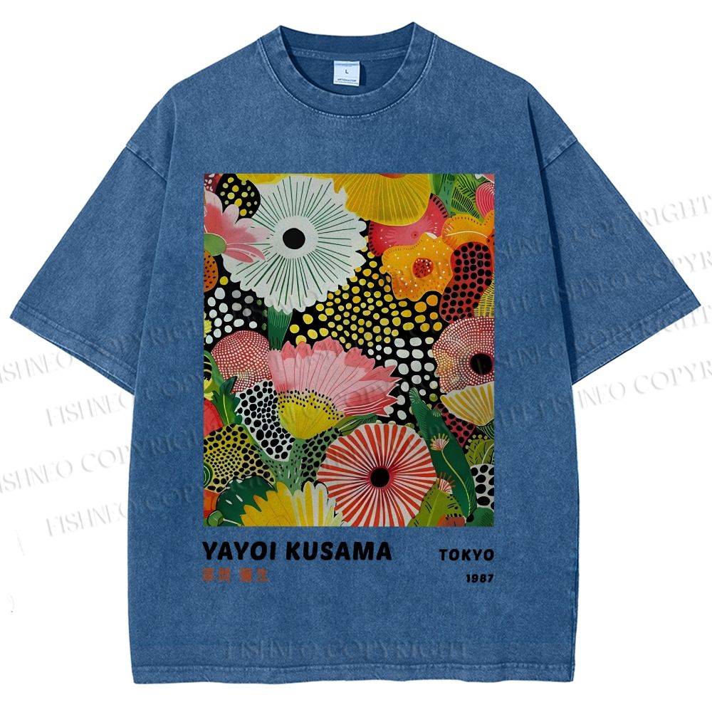 Unisex Japanese Yayoi Kusama Flowers Printed Washed Tee