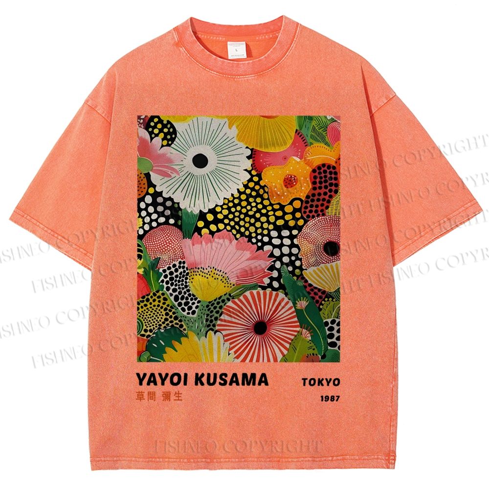 Unisex Japanese Yayoi Kusama Flowers Printed Washed Tee
