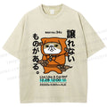 Unisex Japanese Funny Dog Samurai Ninja Printed Washed Tee