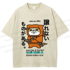 Unisex Japanese Funny Dog Samurai Ninja Printed Washed Tee