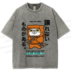 Unisex Japanese Funny Dog Samurai Ninja Printed Washed Tee