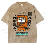 Unisex Japanese Funny Dog Samurai Ninja Printed Washed Tee