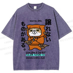 Unisex Japanese Funny Dog Samurai Ninja Printed Washed Tee