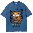 Unisex Japanese Funny Dog Samurai Ninja Printed Washed Tee