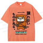 Unisex Japanese Funny Dog Samurai Ninja Printed Washed Tee