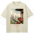 Unisex Vintage Japanese Tokyo Printed Washed Tee