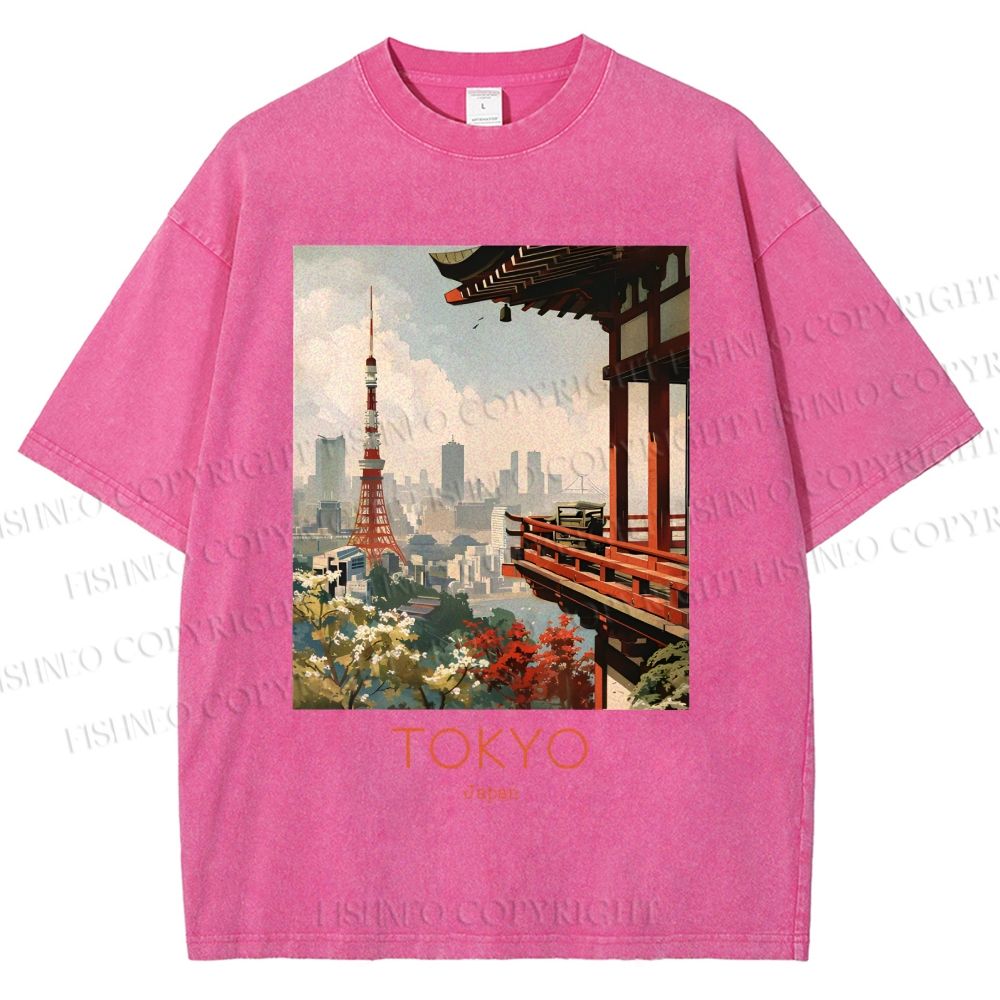Unisex Vintage Japanese Tokyo Printed Washed Tee