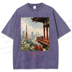 Unisex Vintage Japanese Tokyo Printed Washed Tee