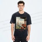 Unisex Vintage Japanese Tokyo Printed Washed Tee