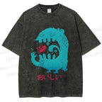 Unisex Japanese Monster Yummy Printed Washed Tee