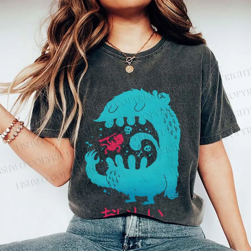 Unisex Japanese Monster Yummy Printed Washed Tee