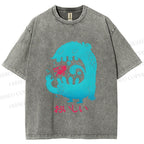 Unisex Japanese Monster Yummy Printed Washed Tee