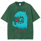 Unisex Japanese Monster Yummy Printed Washed Tee