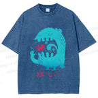 Unisex Japanese Monster Yummy Printed Washed Tee