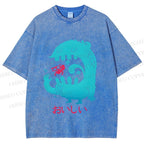 Unisex Japanese Monster Yummy Printed Washed Tee