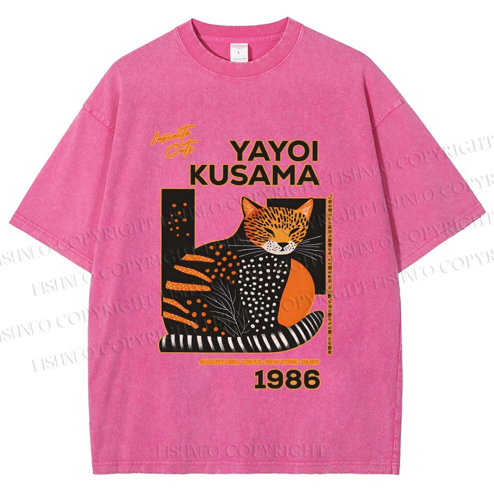 Unisex Japanese Yayoi Kusama Cat Printed Washed Tee