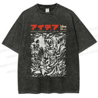 Unisex Vintage Japanese Graffiti Printed Washed Tee