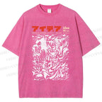 Unisex Vintage Japanese Graffiti Printed Washed Tee