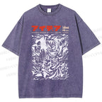 Unisex Vintage Japanese Graffiti Printed Washed Tee