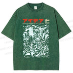 Unisex Vintage Japanese Graffiti Printed Washed Tee