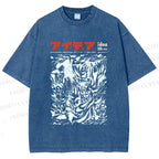 Unisex Vintage Japanese Graffiti Printed Washed Tee