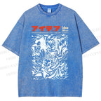 Unisex Vintage Japanese Graffiti Printed Washed Tee