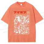 Unisex Vintage Japanese Graffiti Printed Washed Tee