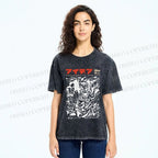 Unisex Vintage Japanese Graffiti Printed Washed Tee