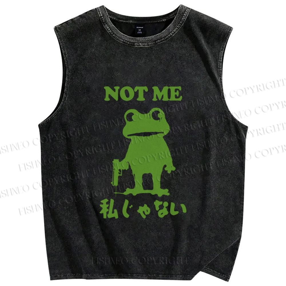 Unisex Funny Frog Not Me Japanese Printed Washed Tank Top