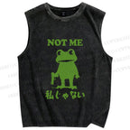 Unisex Funny Frog Not Me Japanese Printed Washed Tank Top