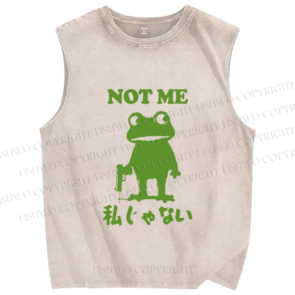 Unisex Funny Frog Not Me Japanese Printed Washed Tank Top