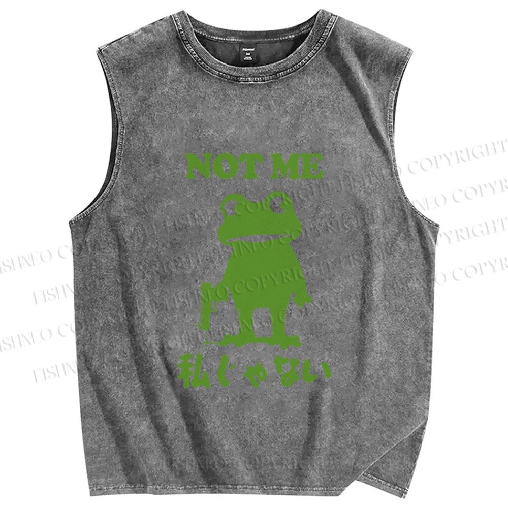 Unisex Funny Frog Not Me Japanese Printed Washed Tank Top