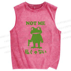 Unisex Funny Frog Not Me Japanese Printed Washed Tank Top