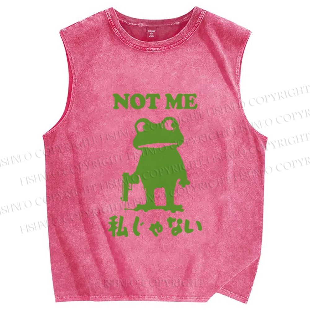Unisex Funny Frog Not Me Japanese Printed Washed Tank Top