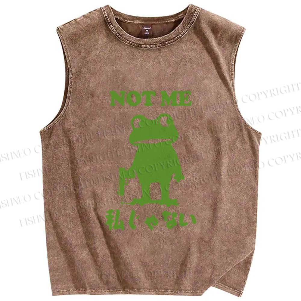 Unisex Funny Frog Not Me Japanese Printed Washed Tank Top