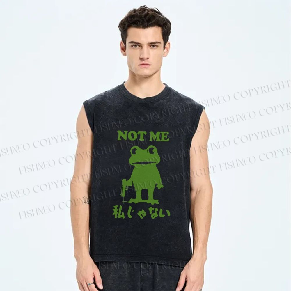 Unisex Funny Frog Not Me Japanese Printed Washed Tank Top