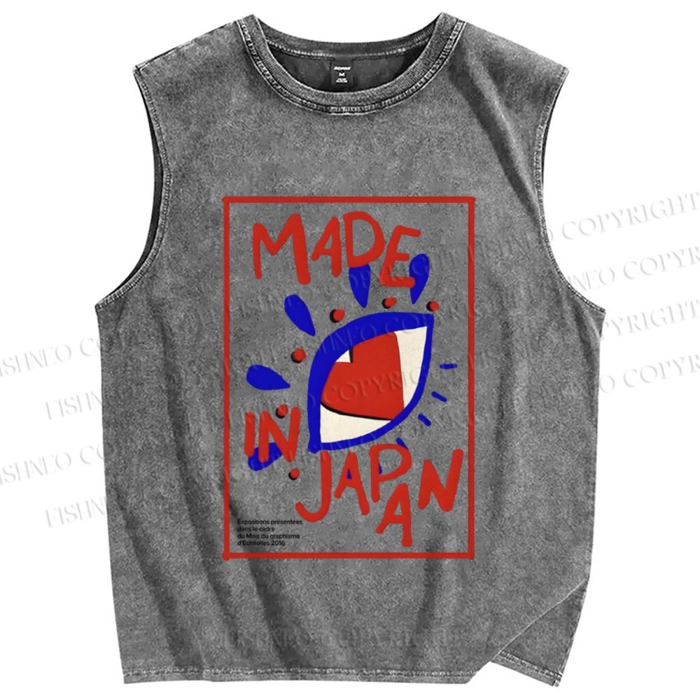 Unisex Artistic Eyes Printed Washed Tank Top