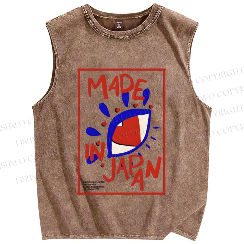 Unisex Artistic Eyes Printed Washed Tank Top